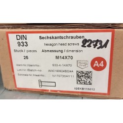933-4-14x70 ABAKOSTEEL ŚRUBA Z ŁBEM SZEŚCIOKĄTNYM Z CAŁYM GWINTEM M14X70 DIN 933 A4 OPAKOWANIE 25 SZTUK