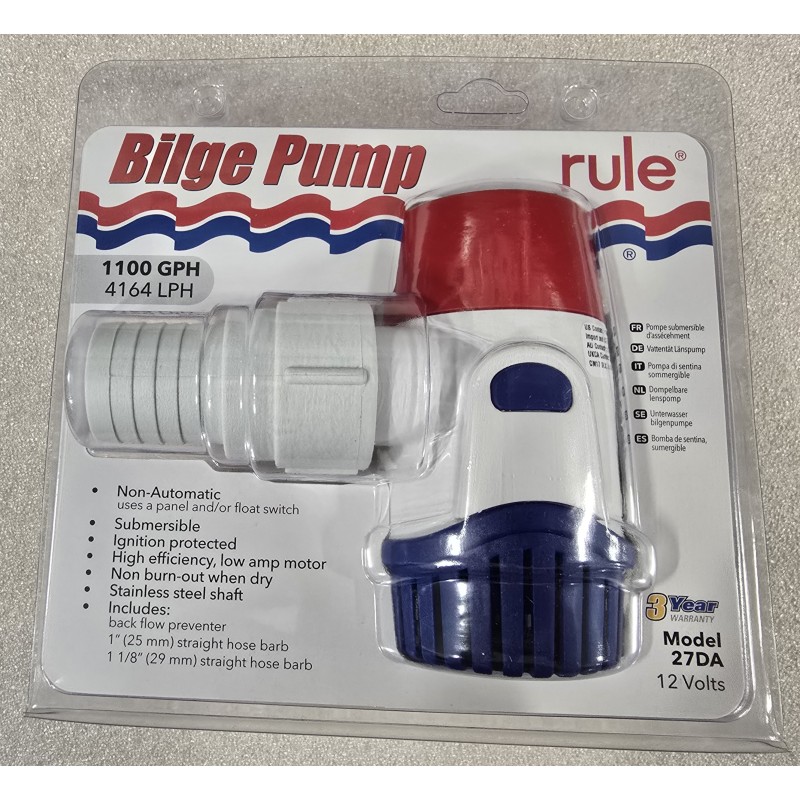 27DA-12 RULE POMPA ZĘZOWA ZANURZALNA 1100 GPH 12V 70L/MIN 27DA-12 RULE POMPA ZĘZOWA ZANURZALNA 1100 GPH 12V 70L/MIN