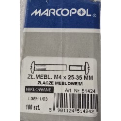 M4x25-35MM MARCOPOL ZŁĄCZE MEBLOWE NIKLOWANE 150 SZTUK