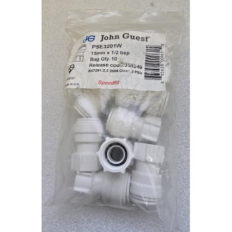 PSE3201W JOHN GUEST ZŁĄCZKA PROSTA Z GWINTEM WEWNĘTRZNYM 15MMx1/2 BSP (ZESTAW 10 SZTUK)