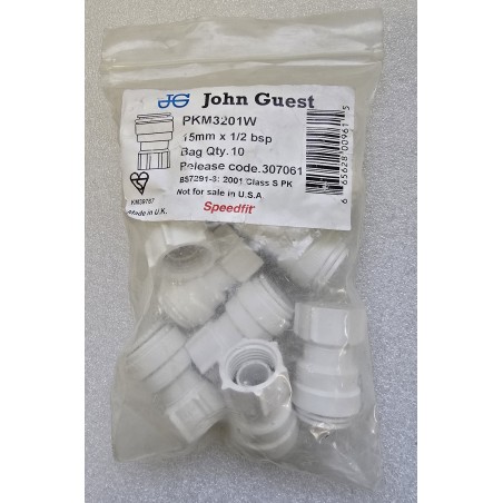 PKM3201W JOHN GUEST ZŁĄCZKA PROSTA 15MMx1/2" BSP PUSH-FIT (ZESTAW 10 SZTUK)