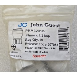 PKM3201W JOHN GUEST ZŁĄCZKA PROSTA 15MMx1/2" BSP PUSH-FIT (ZESTAW 10 SZTUK)