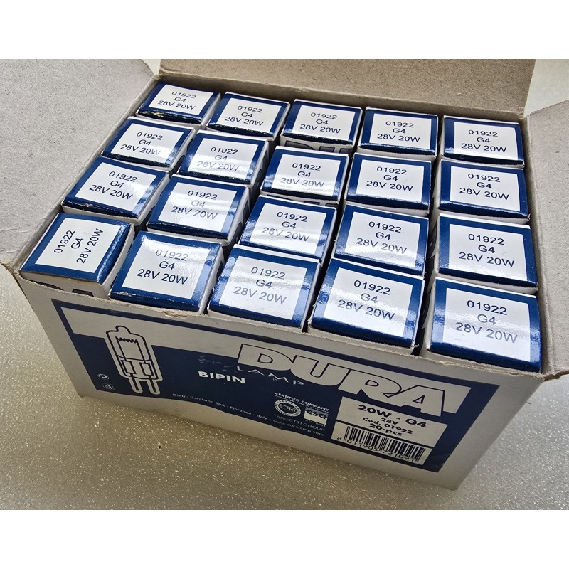 01922 DURALAMP ŻARÓWKA HALOGENOWA 20W G4 28V OPAKOWANIE 20 SZTUK (OUTLET)