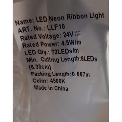 LLF10 LED LUME NEON RIBBON LIGHT WĄŻ ŚWIETLNY BIAŁY 4500k 0,667 METRA z przyłączem wtrysk i zaślepką